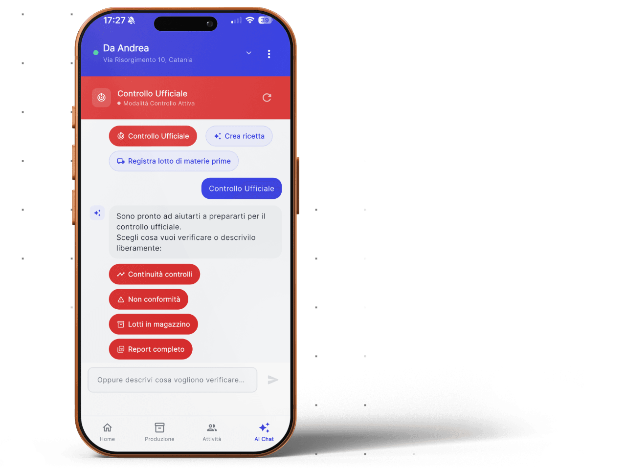 Anteprima dell'app con controlli e dati organizzati